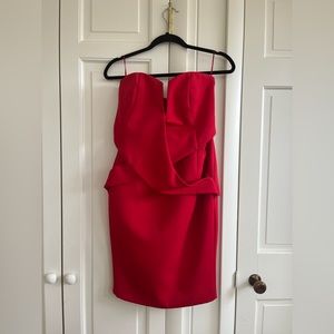 Red strapless dress